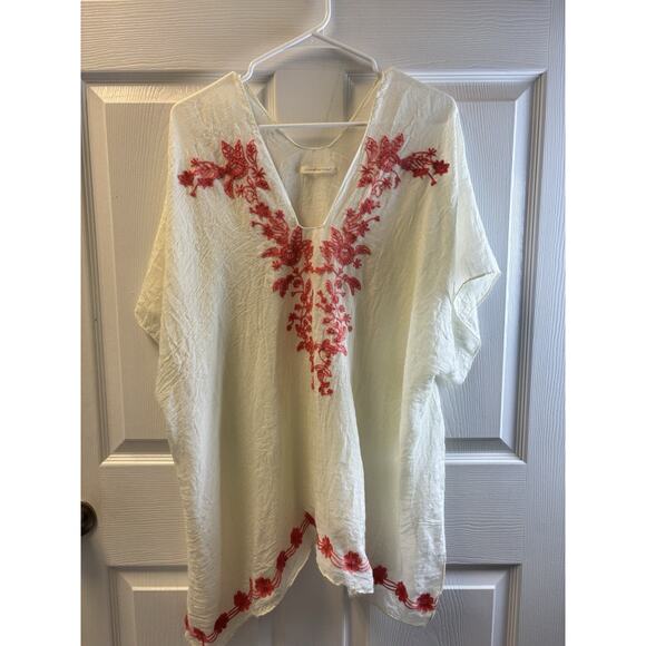 Cream And Melon Boho Kaftan Blouse/ Swim Coverup One size - Picture 1 of 4